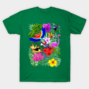 Wild Birds and Tropical Nature Summer Exotic Pattern T-Shirt